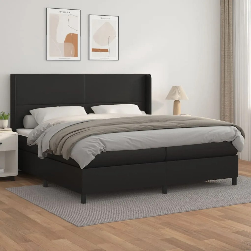 vidaXL Pat box spring cu saltea, negru, 200x200 cm, piele ecologică