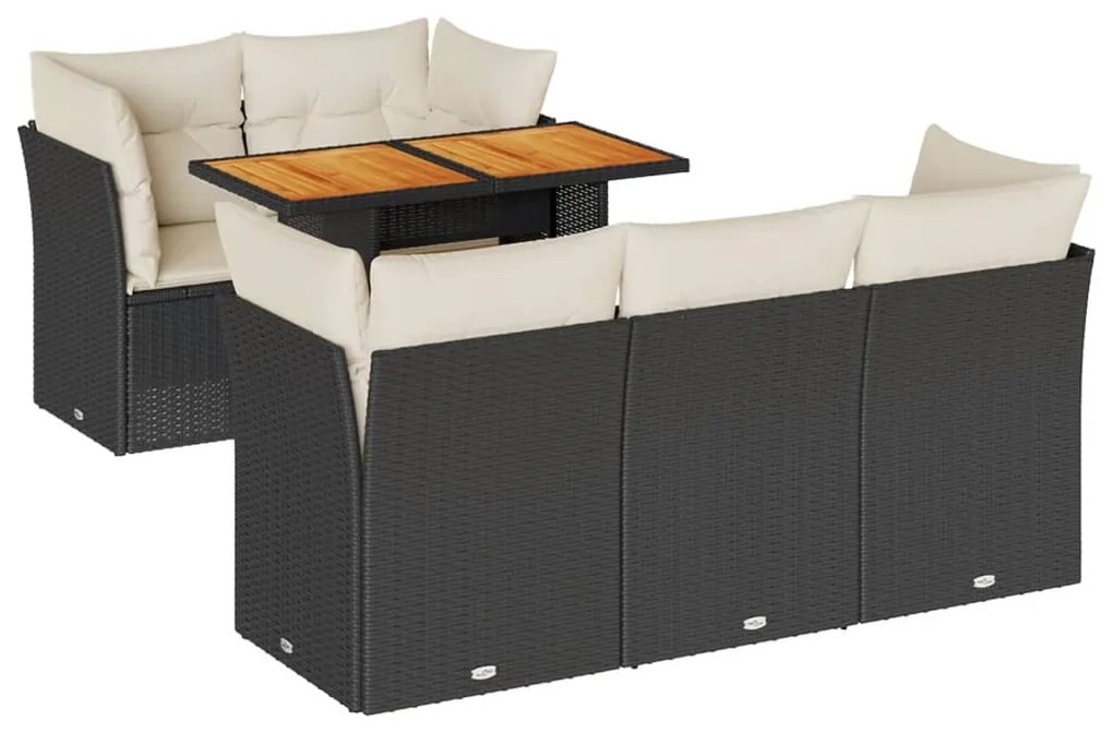 3326884 vidaXL Set mobilier de grădină cu perne, 6 piese, negru, poliratan