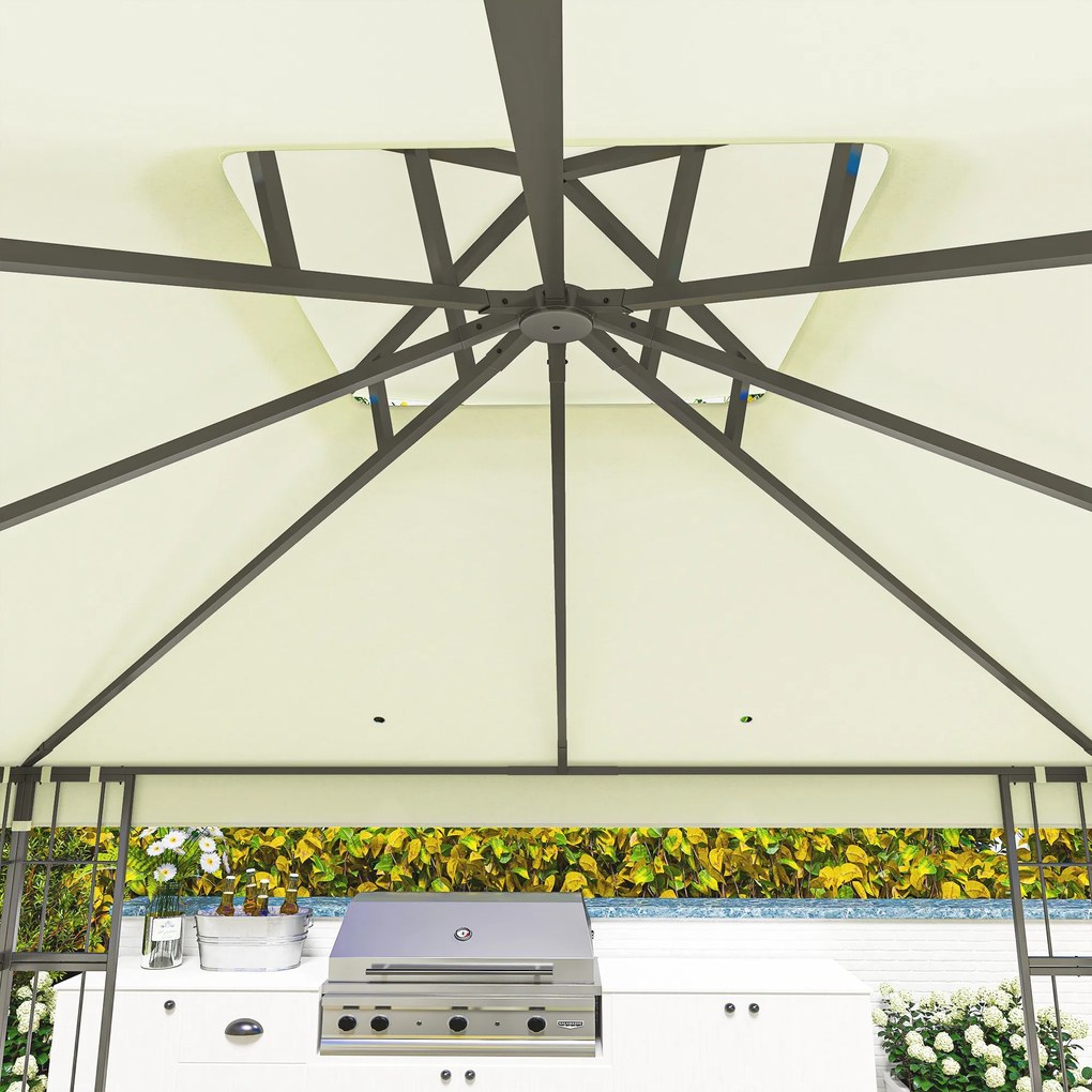 Outsunny Pavilion de grădină 3 x 3 m, design cu două niveluri, Protecție UV30+, Rezistent la UV, Protecție solară, Cadru din metal, Crem | Aosom Romania
