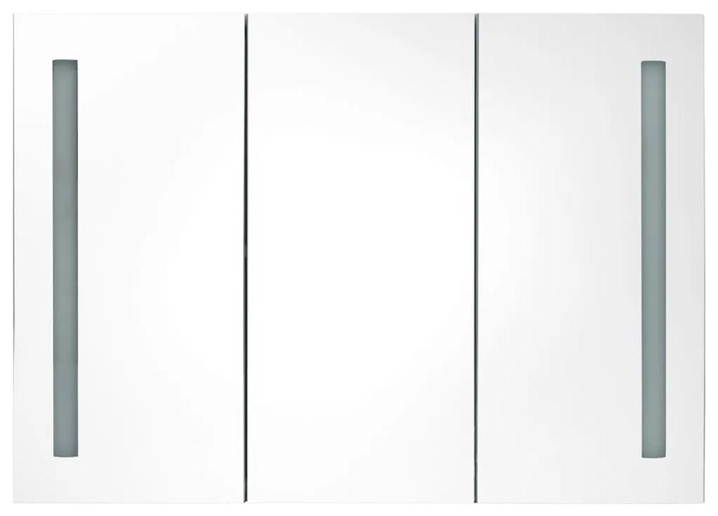 Dulap de baie cu oglinda si LED, alb stralucitor, 89x14x62 cm Alb stralucitor, 89 x 14 x 62 cm