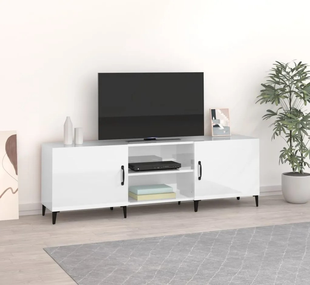 vidaXL Comodă TV, alb extralucios, 150x30x50 cm, lemn compozit