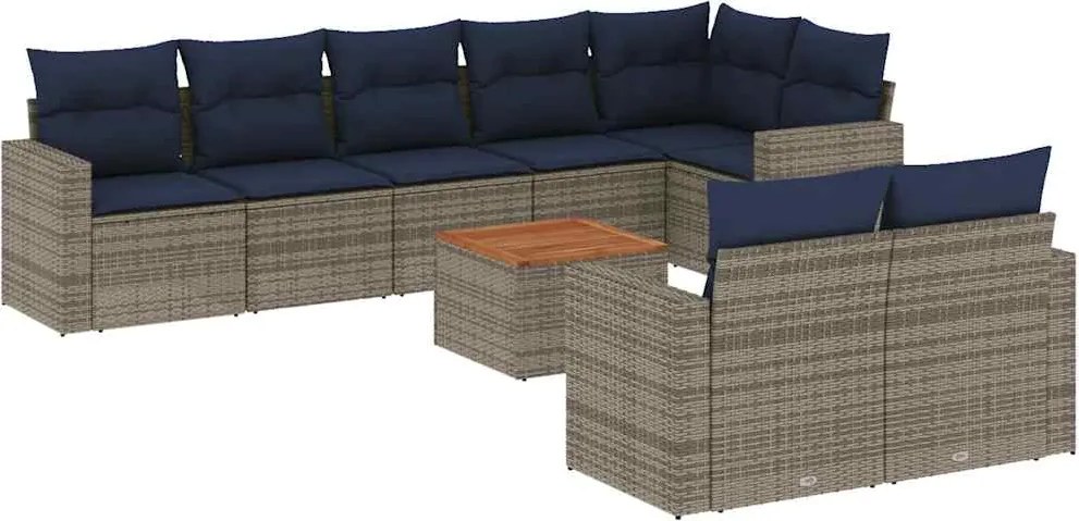 vidaXL Set canapele de grădină, 9 piese, cu perne, gri, poliratan