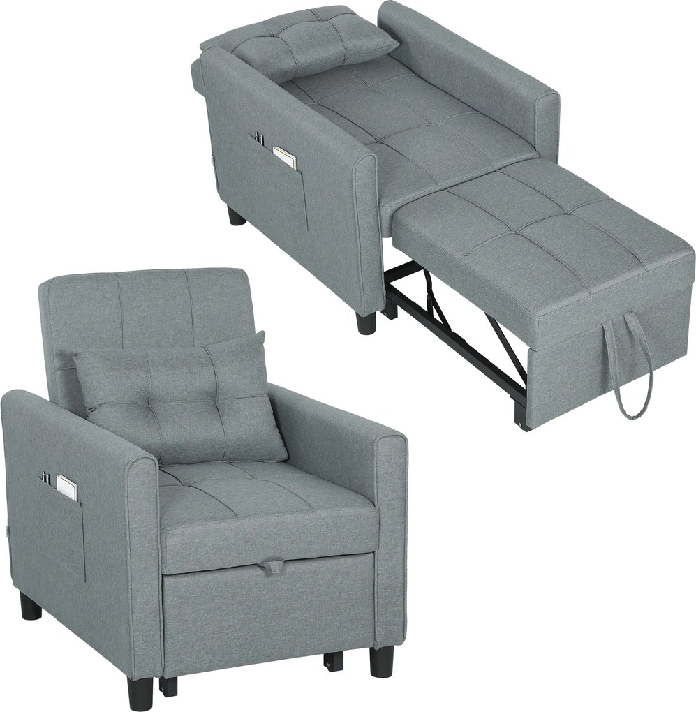 HOMCOM Canapea-pat pliabil convertibil cu spătar reglabil și pernă, Gri | Aosom Romania