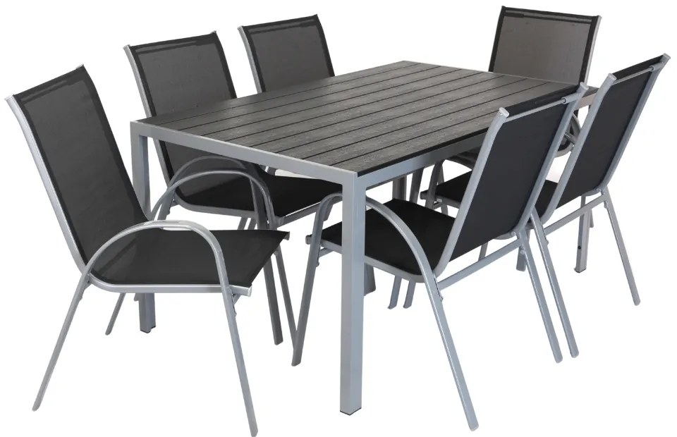 Set de gradina Lucio, dreptunghi - 6 locuri, negru/gri