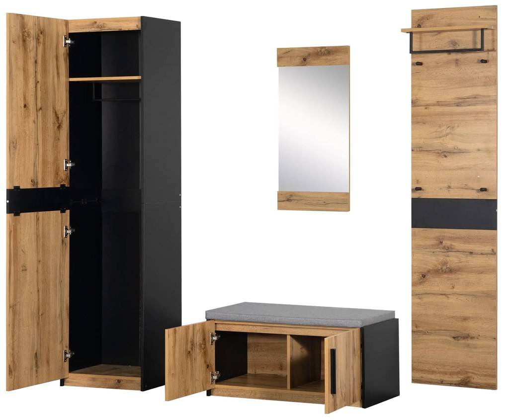 Set de Intrare 4 Piese cu Bancă, Culoare naturală | Aosom Romania