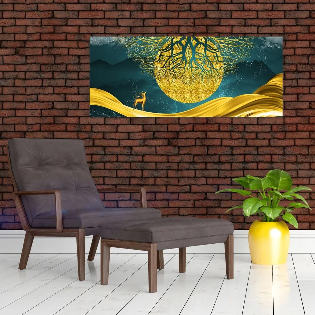 Tablou - Abstract, peisaj auriu (120x50 cm)