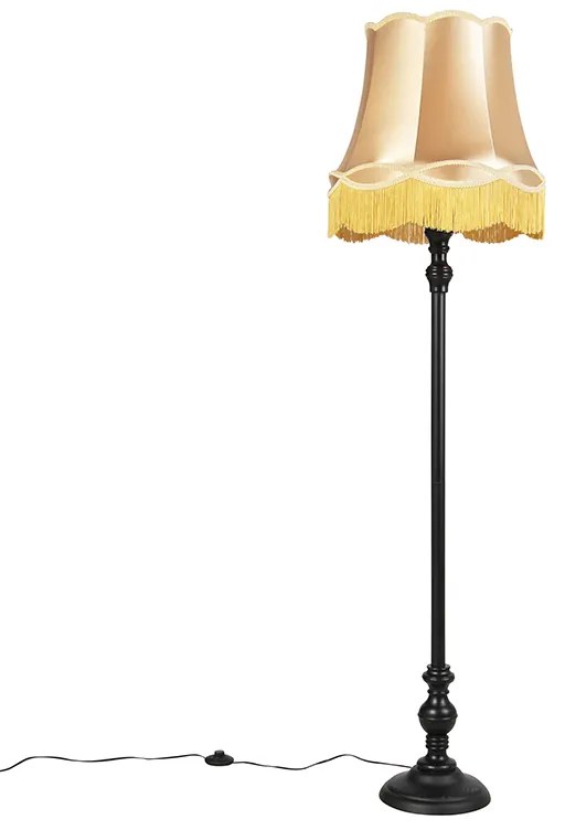 Lampă de podea neagră cu abajur auriu tip „bunicuță” - Classico