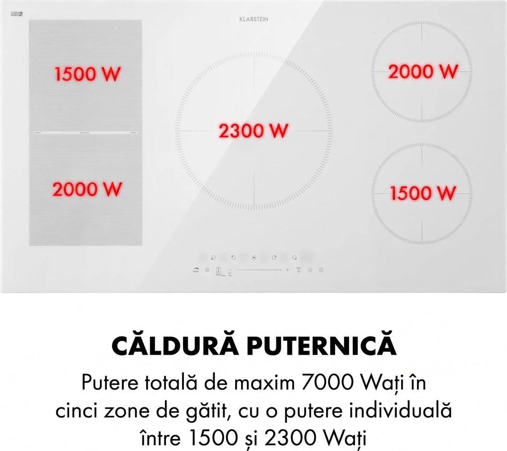 Klarstein Delicatessa 90 Hybrid, plită încorporată, inducție, 5 zone, 7400 W, neagră