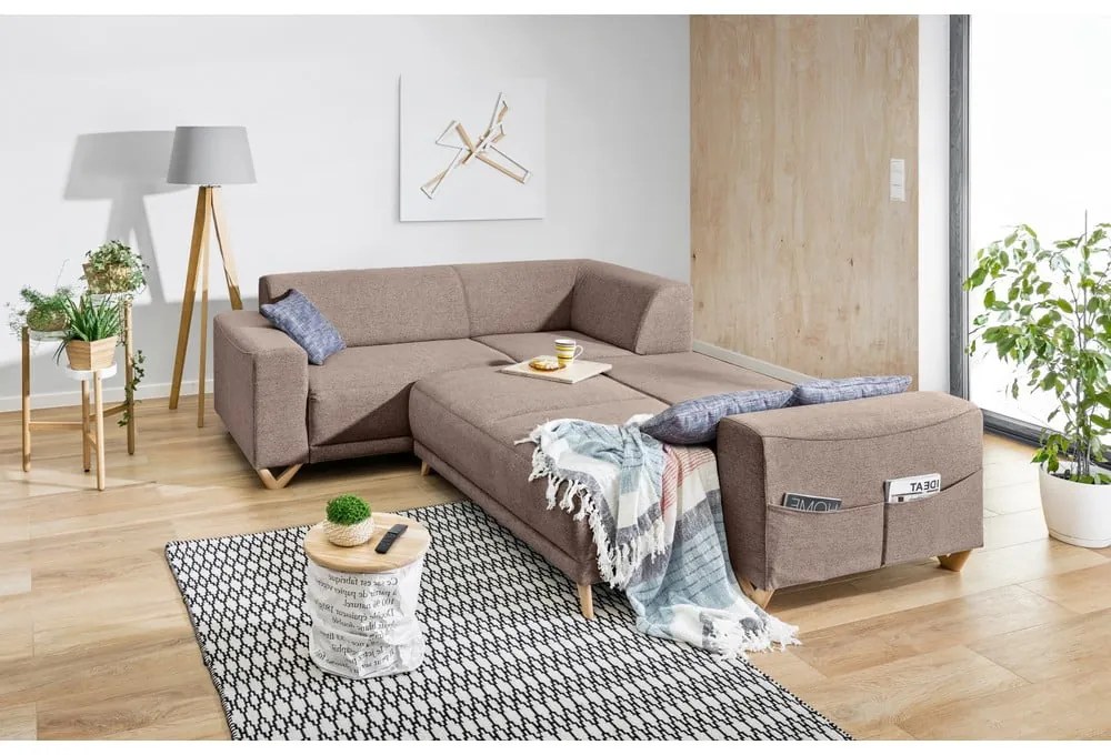 Colțar maro extensibil/cu spațiu de depozitare (cu colț pe partea stângă/în formă de ”L”) Classy Sophie – Miuform