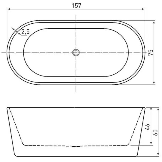 Cadă de baie acrilică independentă NORA 157 cm