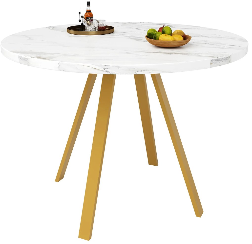 Masă rotundă pentru 4 persoane, Alb+Auriu | Aosom Romania