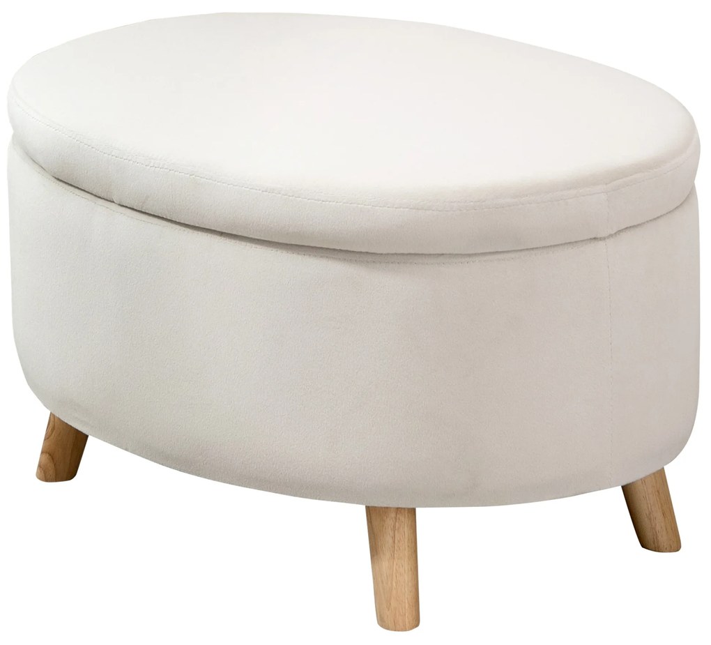 HOMCOM Taburet de depozitare oval intern, cutie, puf, material catifelat, 71 x 51,5 x 42 cm, bej | Aosom Romania