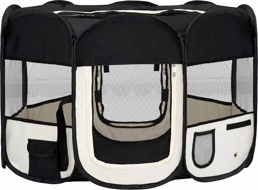 vidaXL Țarc de câini pliabil cu sac de transport, negru, 110x110x58 cm