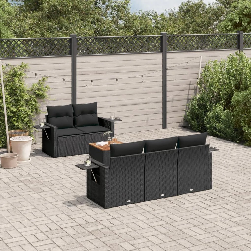 3256776 vidaXL Set mobilier de grădină cu perne, 6 piese, negru, poliratan