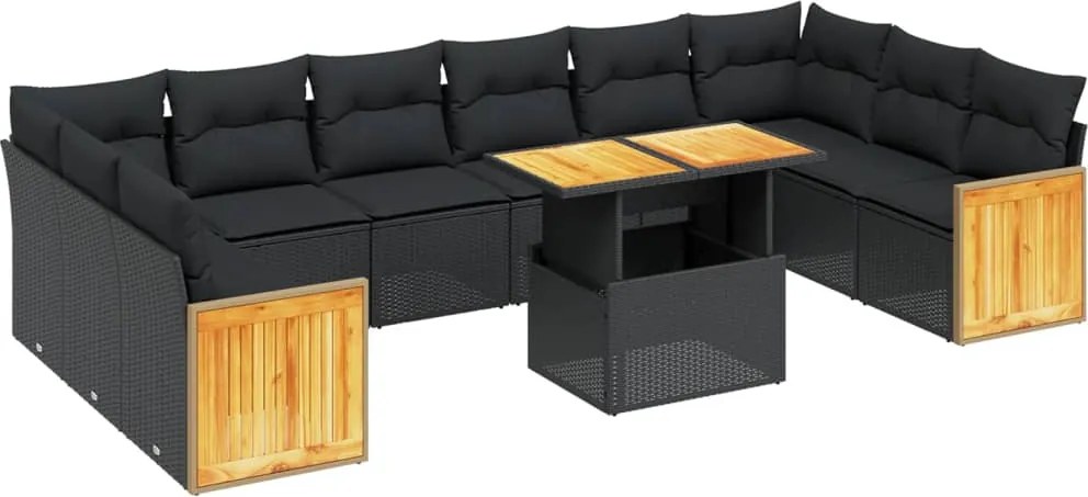 vidaXL Set canapele de grădină cu perne, 11 piese, negru, poliratan