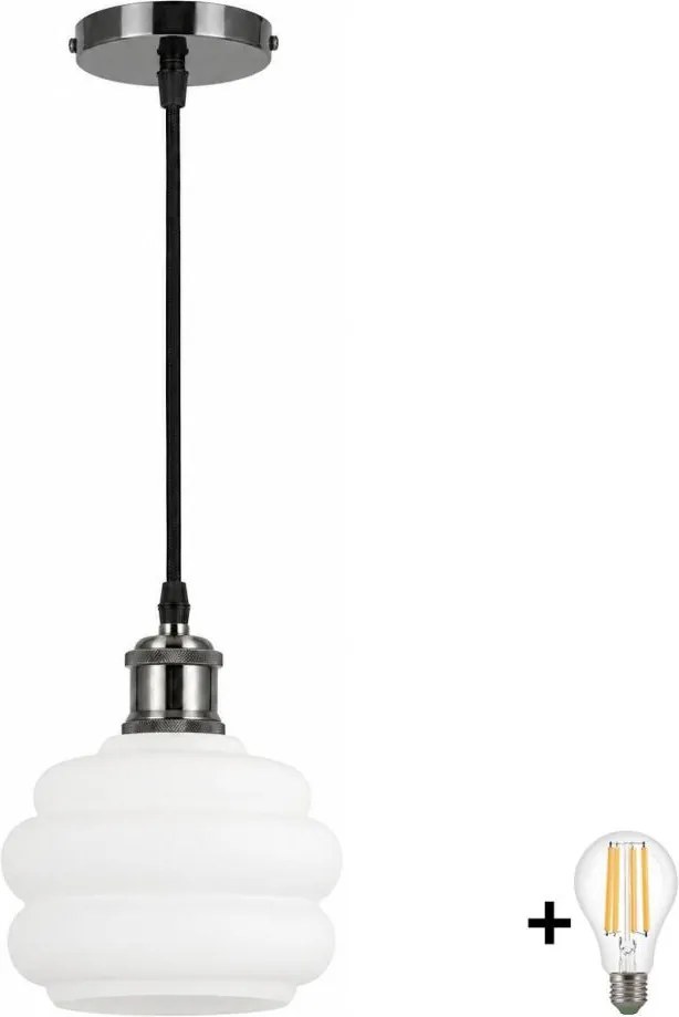 BRILAGI - LED lustra pe cablu RETRO GLASS 1xE27/60W/230V Ø 20 cm negru/alb