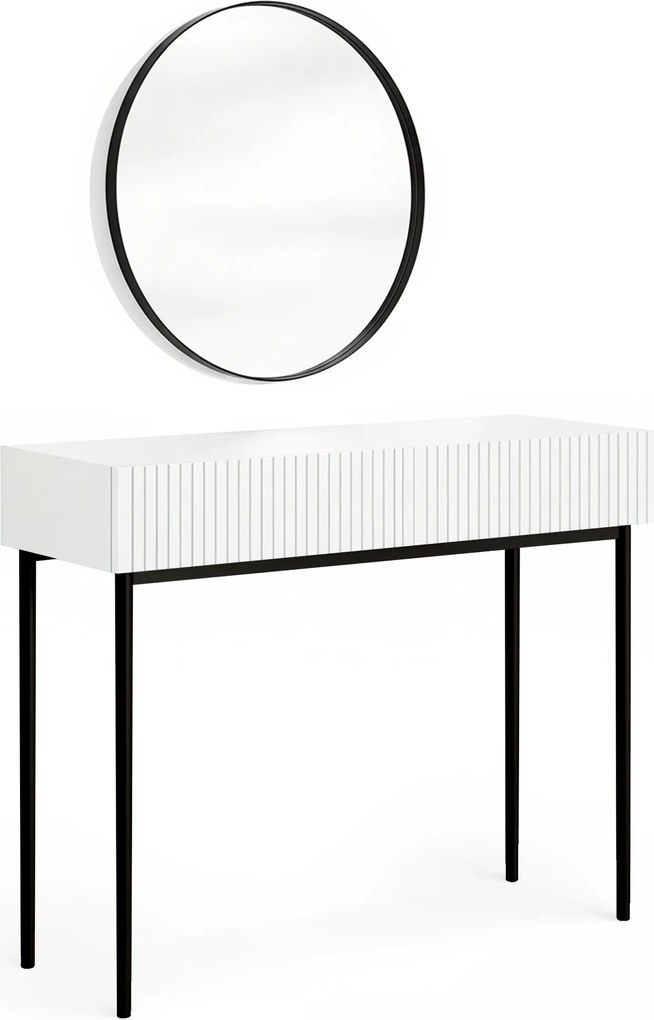 Masa de toaletă cu oglindă neagră Nicole 60 cm - alb mat / picioare negre