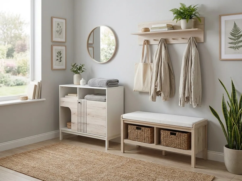 Comoda FROST 100x90 cm alba, decor stejar alpin