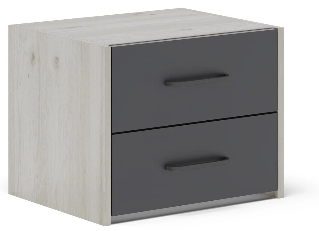 Set 2 Noptiere Malmo, 2 Sertare, Stejar Alb/Antracit, 50 x 40 x 40 cm
