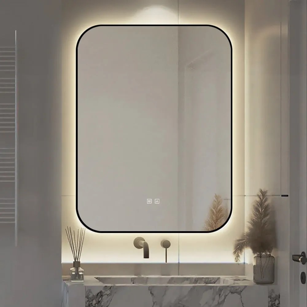 🪞 Oglindă LED cu Touch și Funcție Dezaburire – Ramă Negru, 60x80 cm, Model J187-6080 Smack