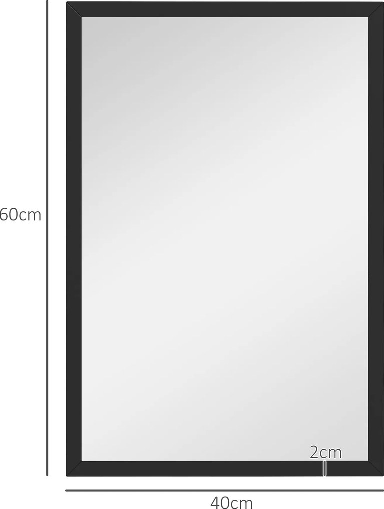 HOMCOM Oglindă Dreptunghiulară de Perete cu Cârlige, Sticlă și MDF, 60x80 cm, Negru | Aosom Romania