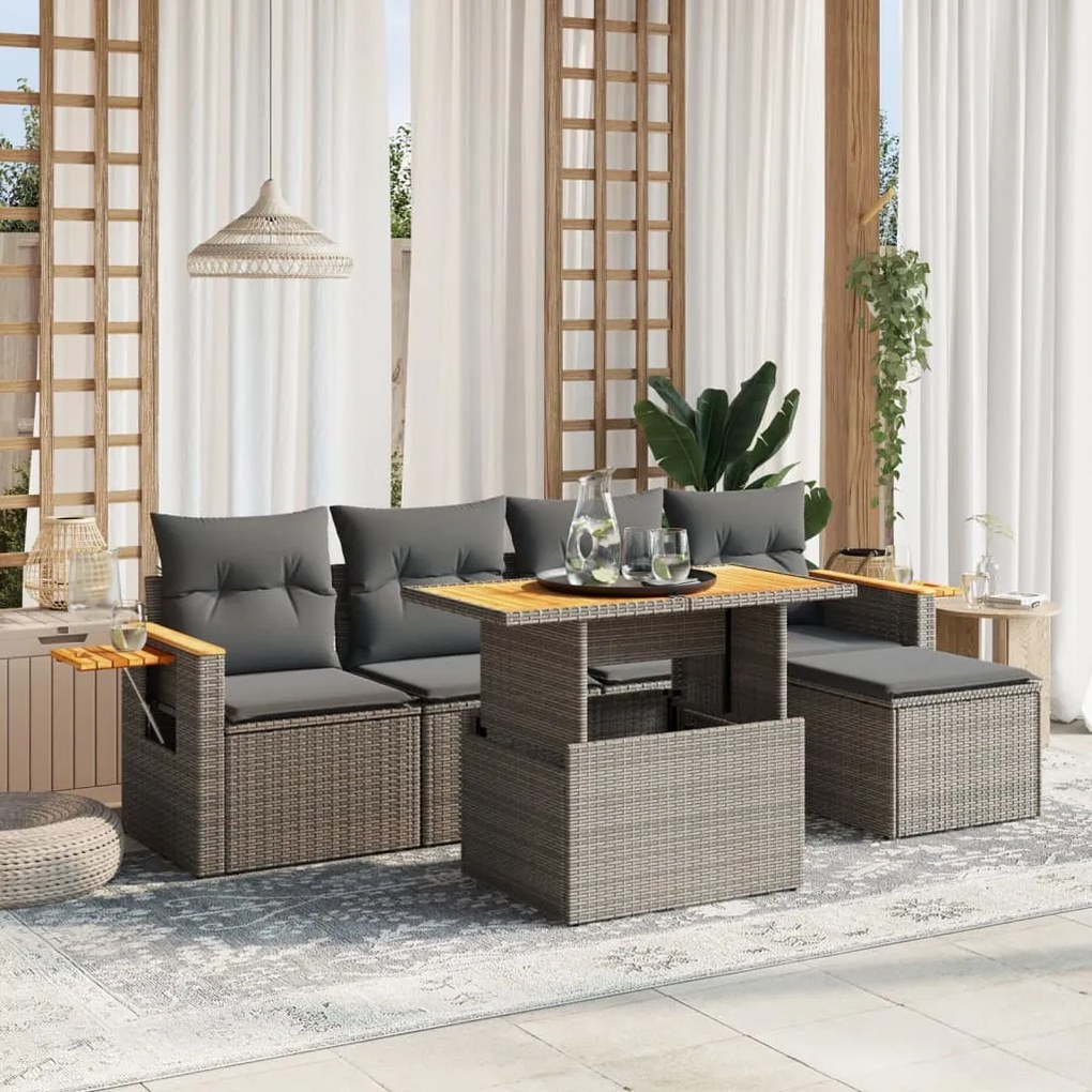 3273496 vidaXL Set mobilier grădină cu perne, 6 piese, gri, poliratan