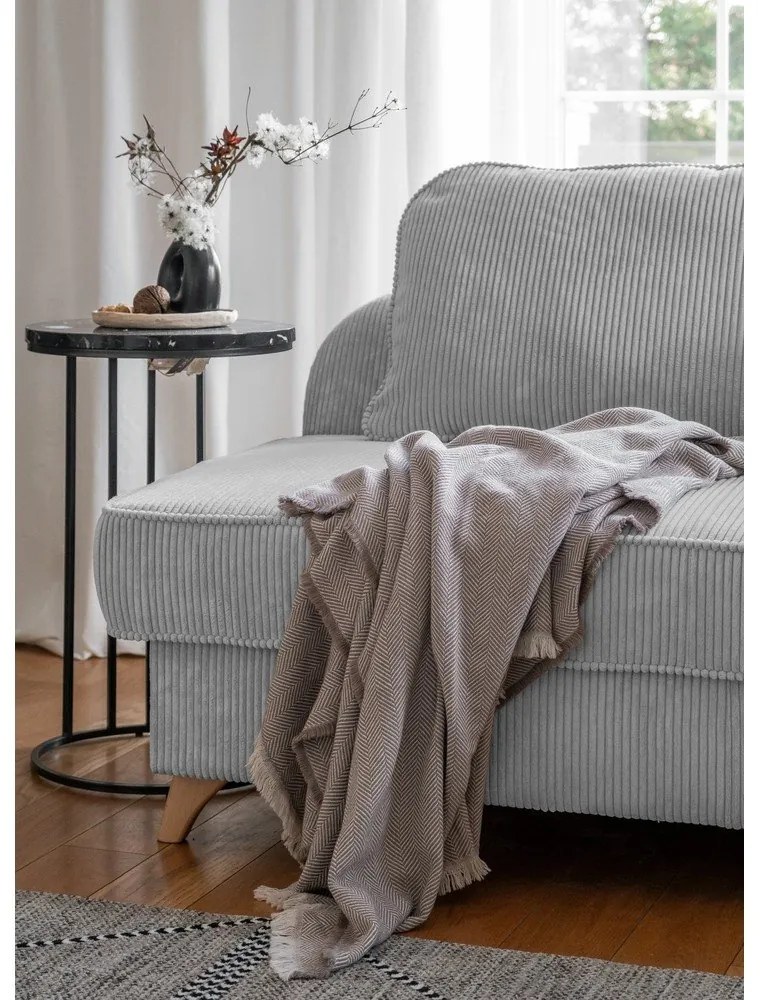 Șezlong gri deschis cu tapițerie din catifea reiată (cu colț pe partea dreaptă) Chic Charlotte – Miuform