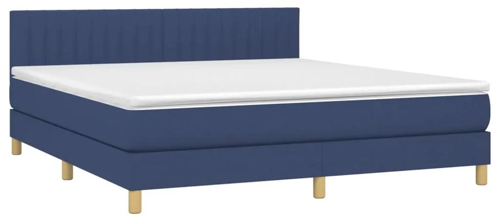 Pat box spring cu saltea, albastru, 180x200 cm, material textil Albastru, 180 x 200 cm, Benzi verticale