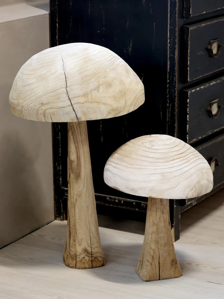 Ciupercă decorativă din lemn de paulownia, H40/D30 cm
