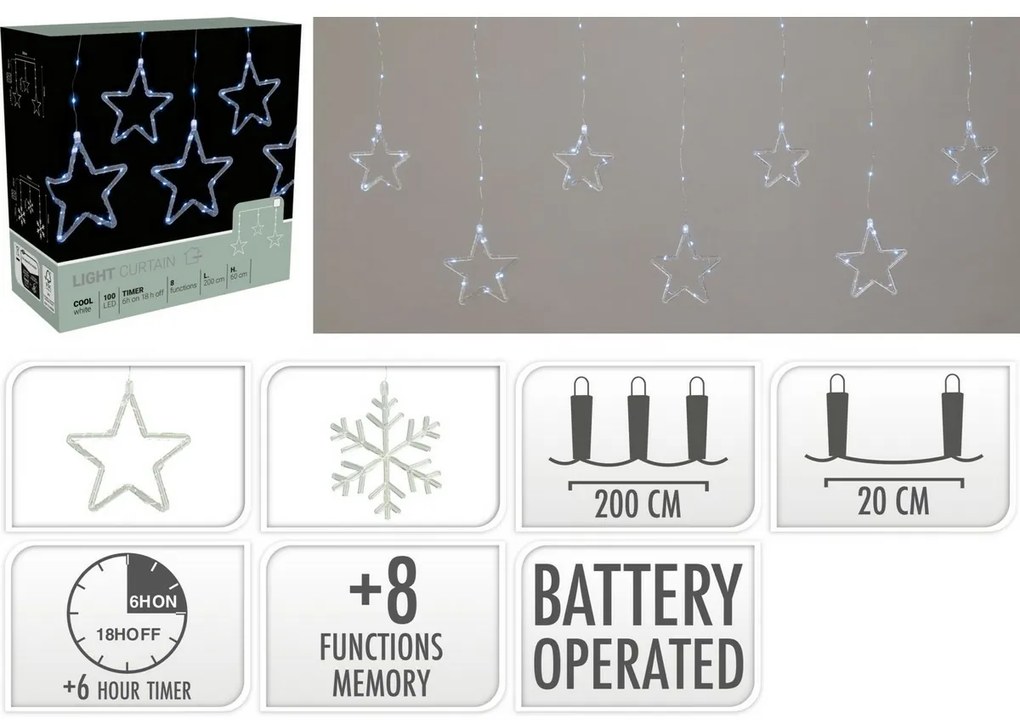 Ghirlandă luminoasă pentru exterior Snowflakes,200x60cm, LED, alb rece, temporizator, 8 funcții, 200 cm