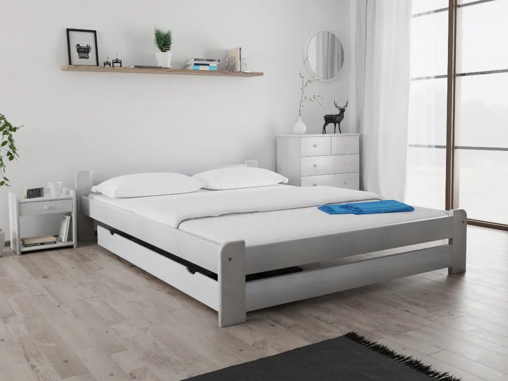 Pat Emily 140x200 cm, alb Saltele: Cu saltele Deluxe 10 cm, Somiera pat: Cu lamele drepte