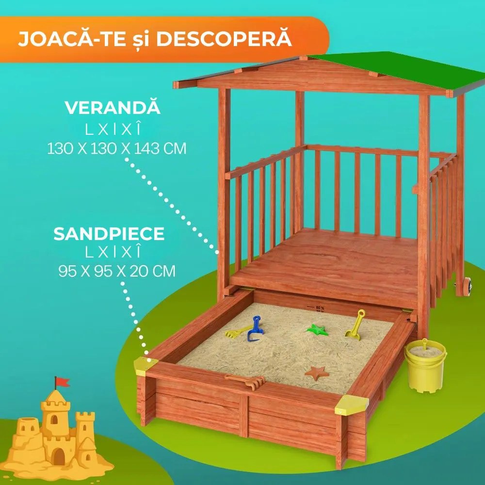 Groapa cu nisip cu verandă SUNNY, 130x130x143cm, maro/verde Jurhan