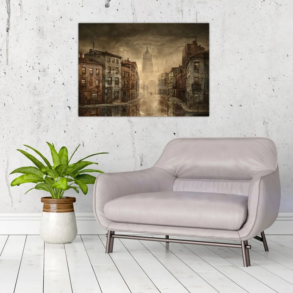 Tablou pe sticlă - Pictura orașului (70x50 cm)