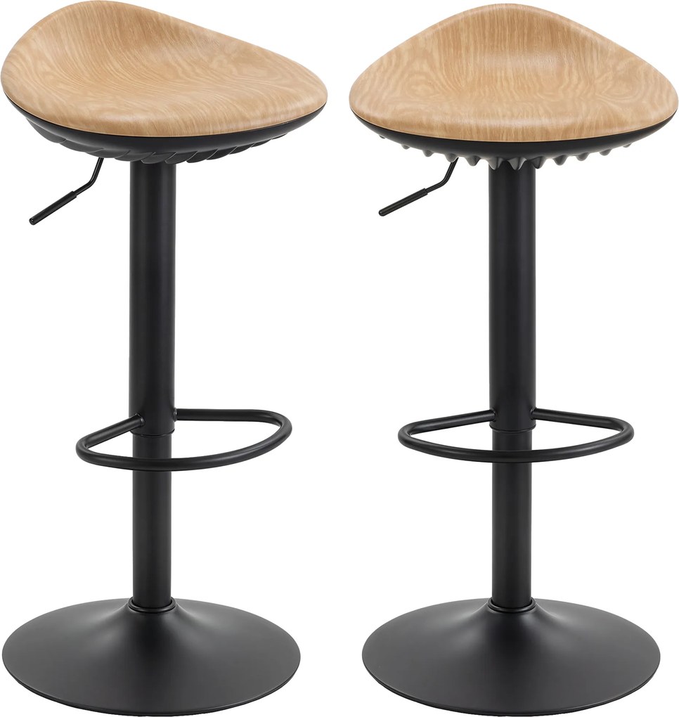 HOMCOM Set de 2 tabureți de bar, scaune de bar reglabile pe înălțime cu suport pentru picioare, pivotante 360°, bază din oțel, stejar | Aosom Romania