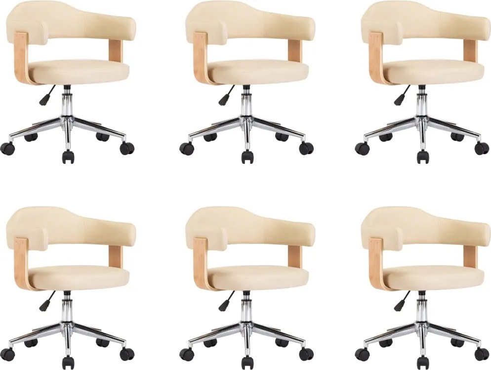 vidaXL Scaune de bucătărie pivotante, 6 buc., crem, piele ecologică