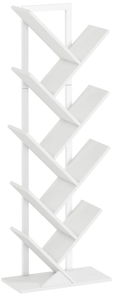 HOMCOM Etajeră în Formă de Copac cu 9 Rafturi și Sistem Antivârf pentru Sufragerie Dormitor 50x24x136 cm Alb | Aosom Romania