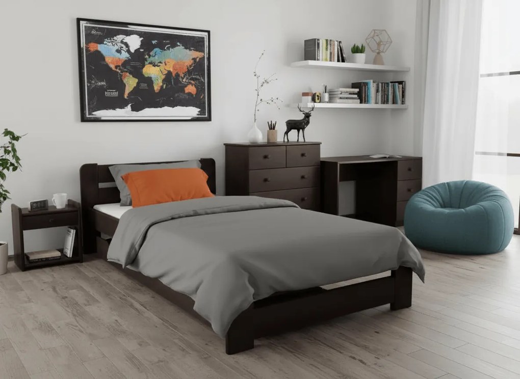 Pat de o persoana Laura 90x200 cm, nuc Saltele: Cu saltele Sommera 18 cm, Somiera pat: Cu lamele drepte