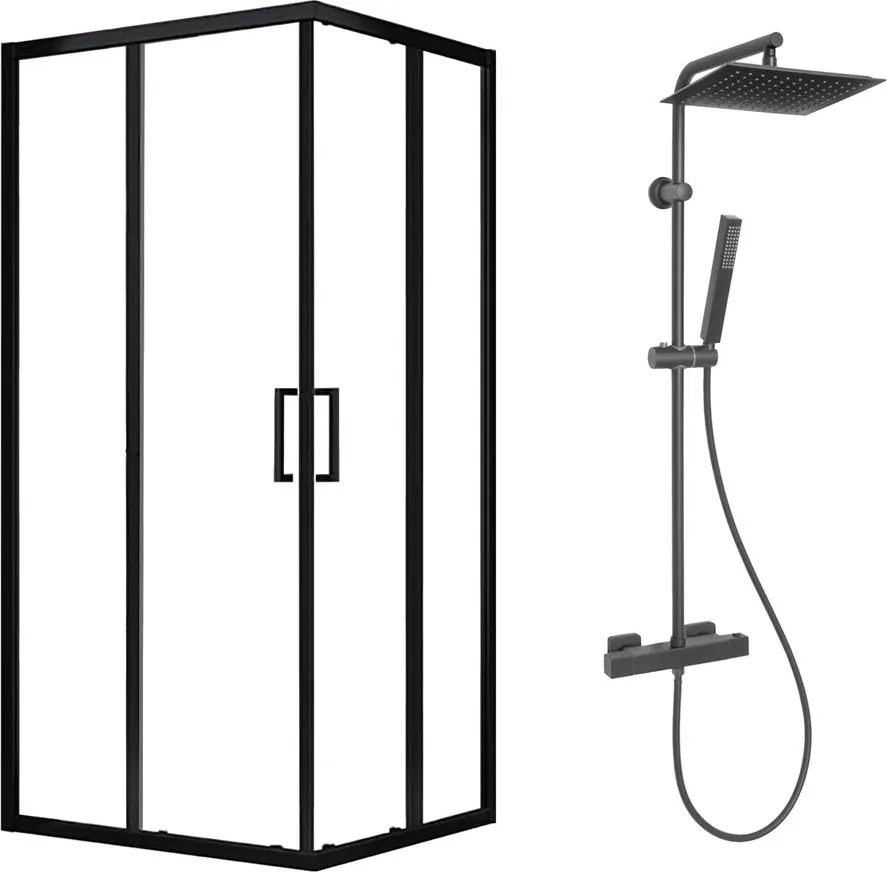 Pachet cabina de dus Fluminia Hector negru 90x90 cm si coloana de dus Invena Svart negru