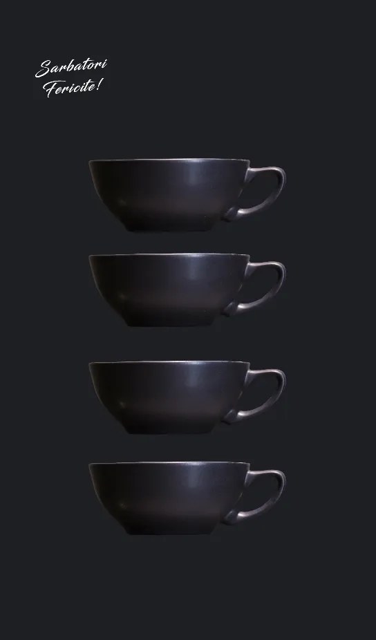 Set Cadou 4 Cesti Vulcano Adora 300ml (design organic, forma atipica) Negru Mat (2 + 2 cadou)