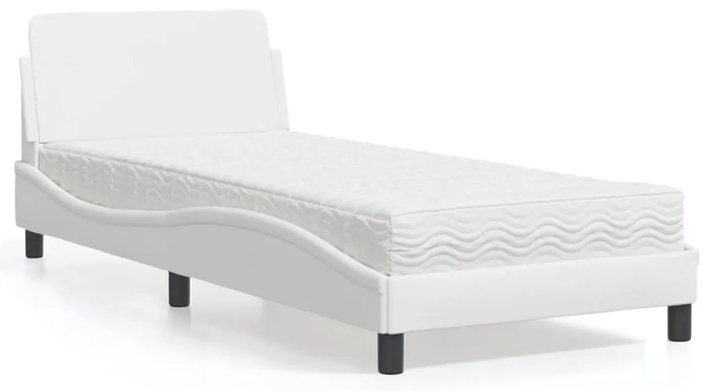 vidaXL Pat cu saltea, alb, 90x190 cm, piele ecologică