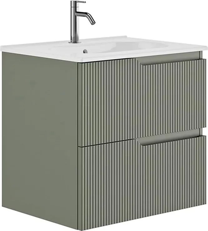 Set dulap baza suspendat Gala Canaletto 2 sertare 60 cm finisaj verde si lavoar Luc alb