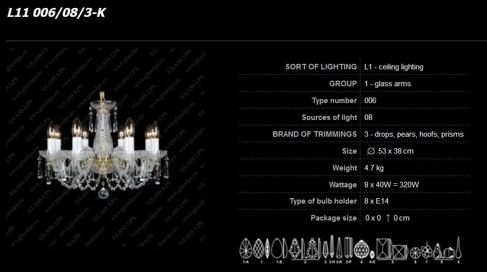 Lustra 8 brate cristal Bohemia L11 006/08/3-K