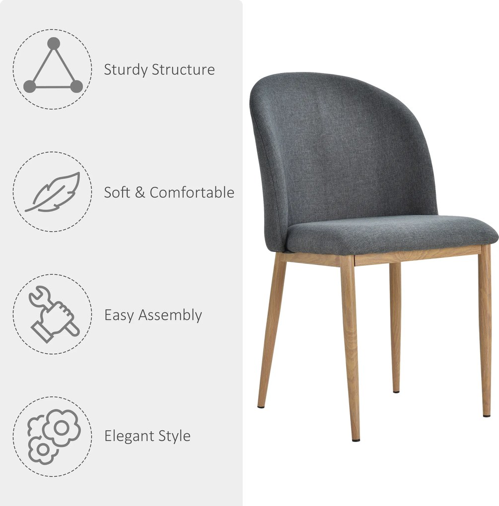 HomCom set 2 scaune captusite, scaune moi pentru sufragerie, scaune pentru living 50x58x85 cm, gri | AOSOM RO