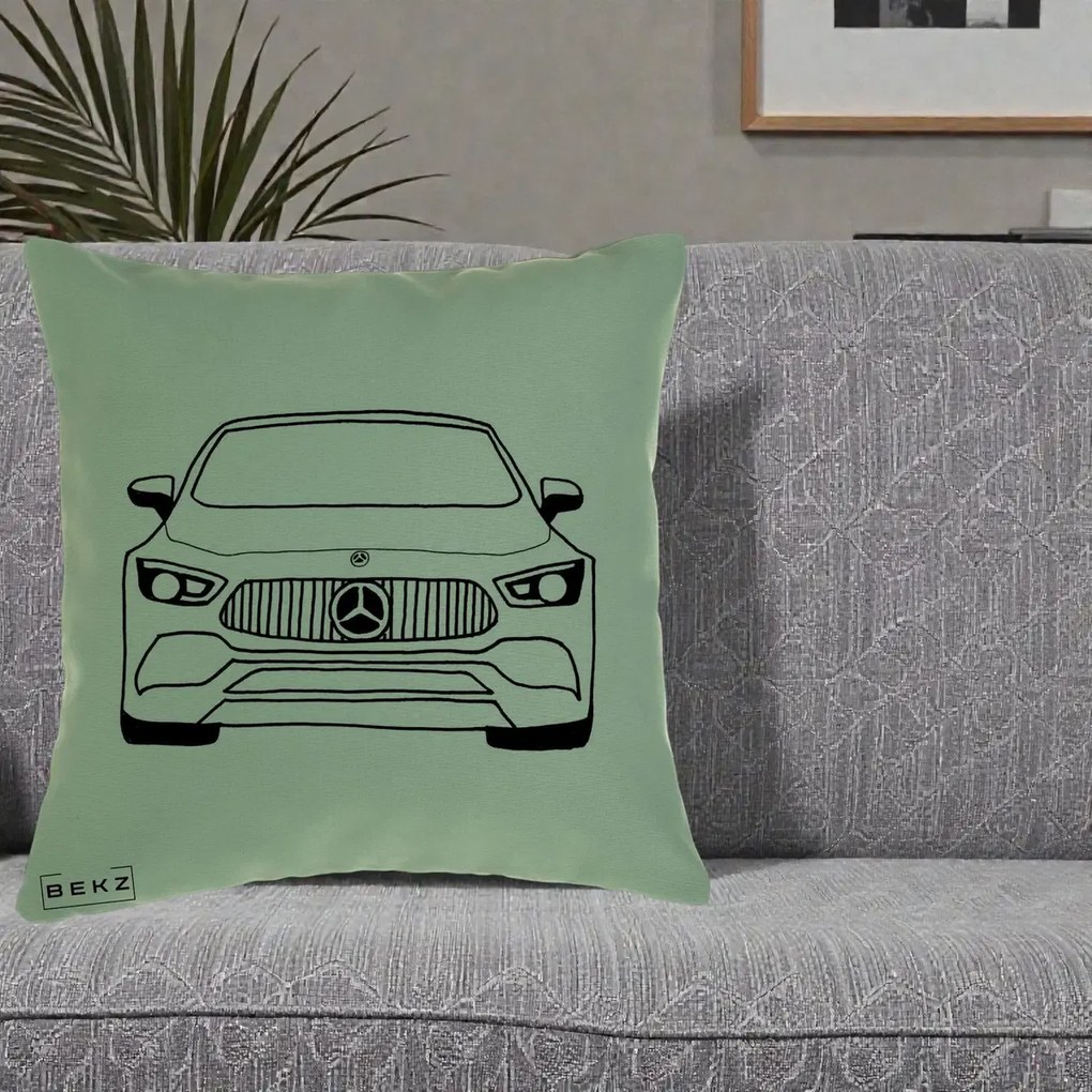 Perna Personalizata Mercedes-Benz Fata Linie, 40x40 cm, Verde, Husa Detasabila, Perna Inclusa, BEKZ®
