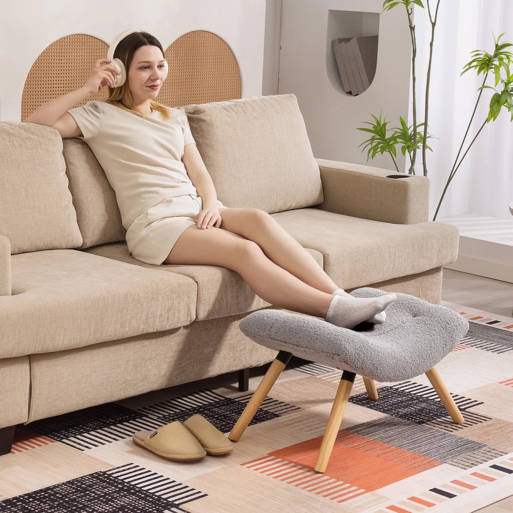 HOMCOM Taburet modern cu husă din fleece și picioare din lemn, tapițat, pentru cameră de zi, dormitor, hol, Gri deschis | Aosom Romania