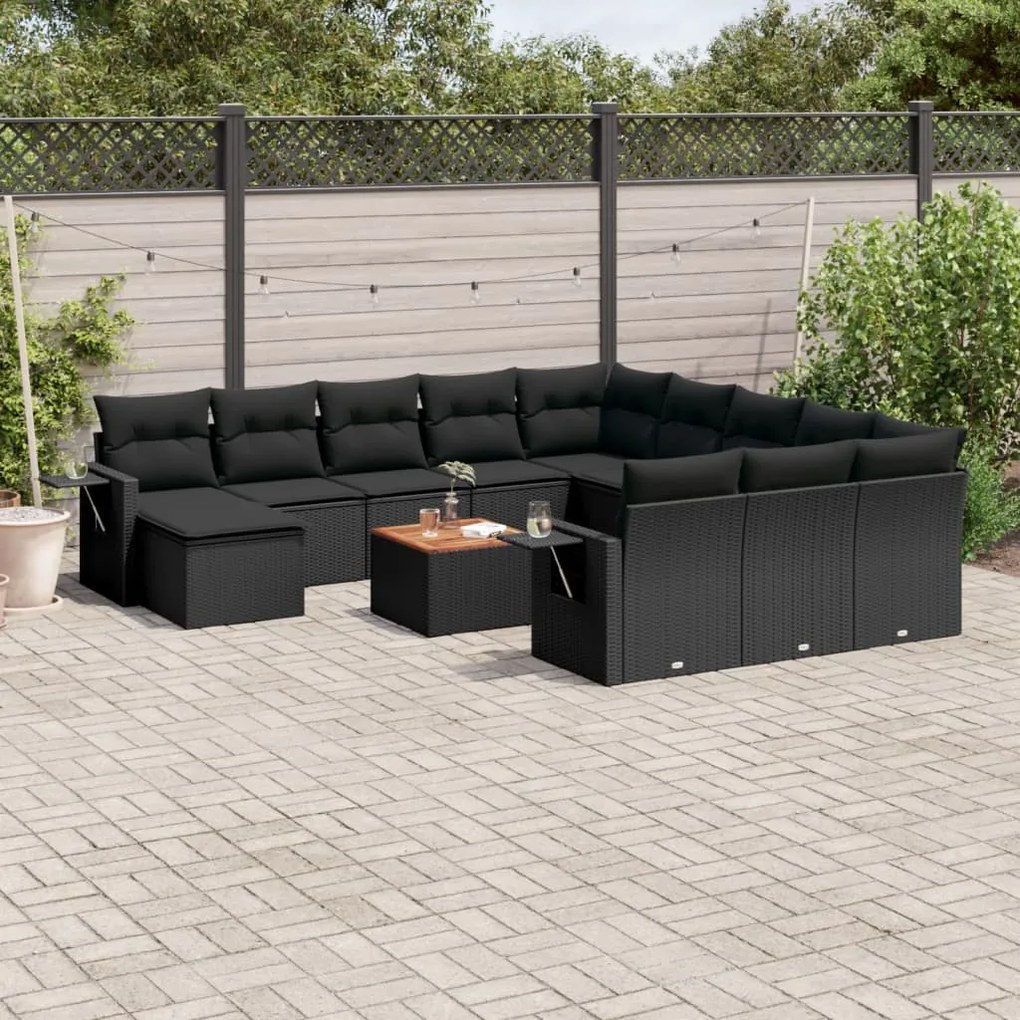 vidaXL Set mobilier de grădină cu perne, 13 piese, negru, poliratan