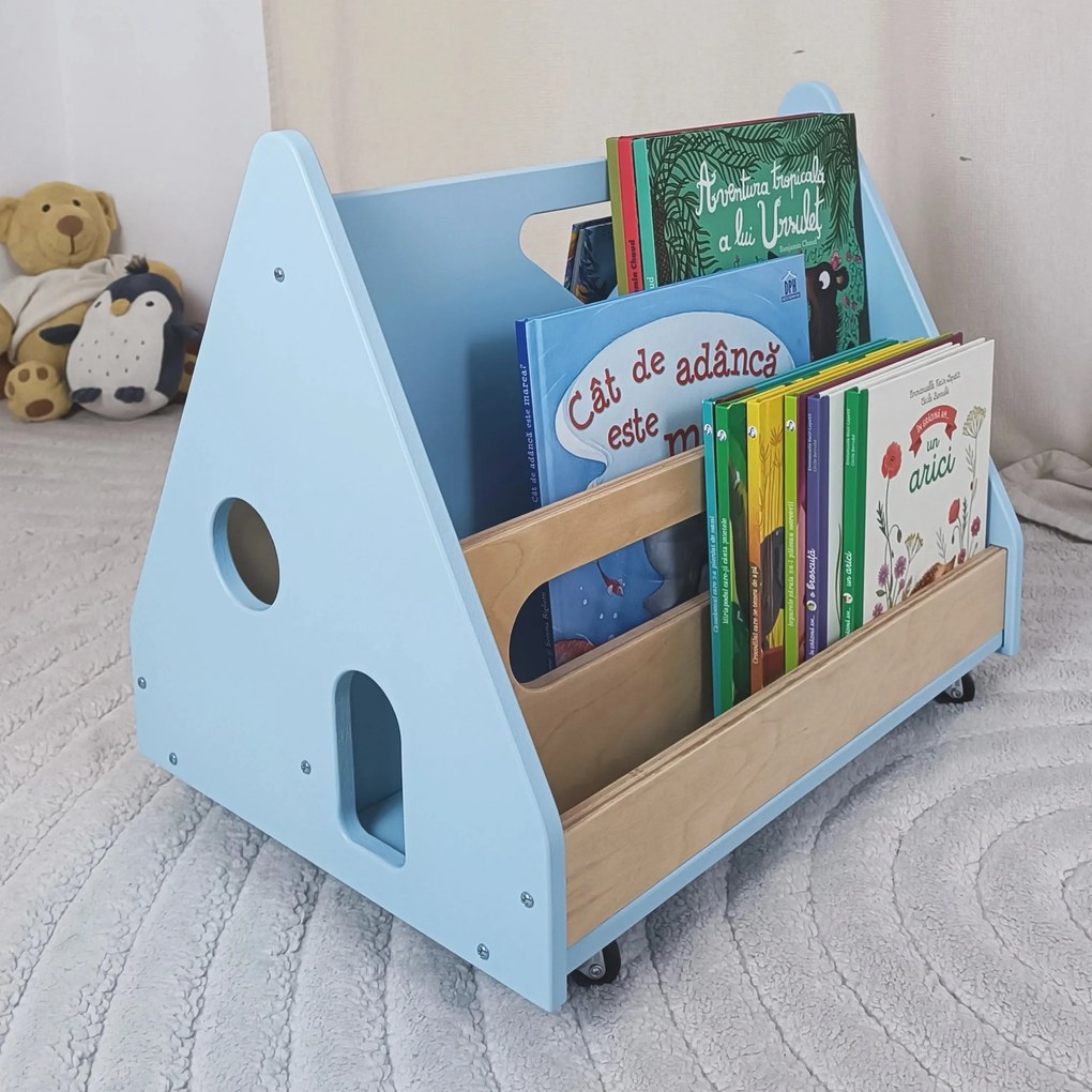 Biblioteca Montessori cu roti, in forma de casuta BOOKY Pearl Green