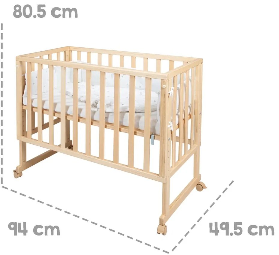 Pătuț în culoare naturală cu roți 90x45 cm Star Magic – Roba