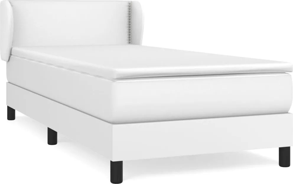 vidaXL Pat box spring cu saltea, alb, 100x200 cm, piele ecologică