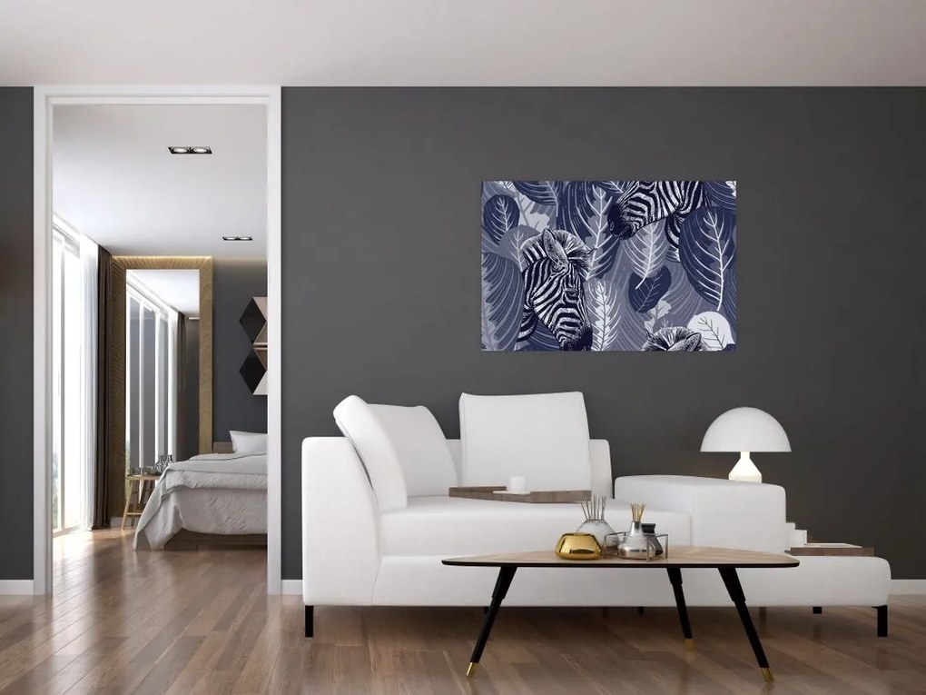 Tablou - Zebre între frunze (90x60 cm)